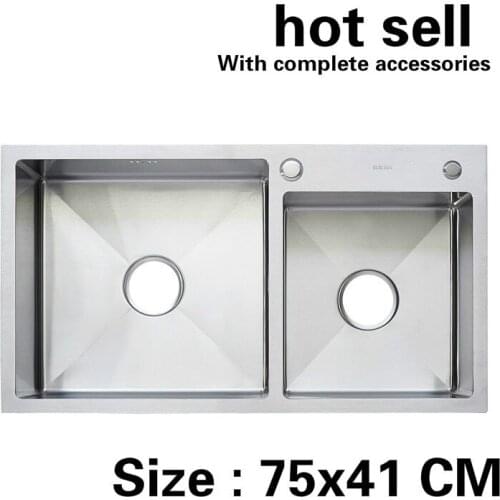 Free shipping Household Kitchen sink durable manual 3 mm thick food grade stainless steel vogue double groove 750x410 MM