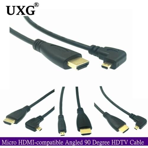 Micro HDMI-compatible Left &Right Angled 90 Degree Micro HDTV To HD Cable For Digital Camera And Phones Tablets 50cm 150cm 200cm