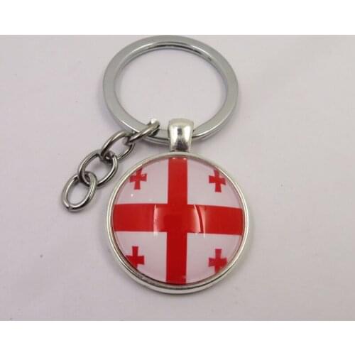 Fashion Georgia Flag Keychain Charm Georgia Glass Beads Key Chains Silver Plated Metal Blank Keyring Keychains