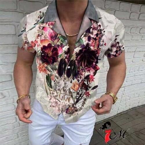 Mens Fashion Ethnic Style Printing Loose Short Sleeve Lapel Casual Shirt daily Wearing High quality Print Shirt