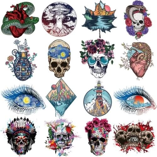 Punk Heart Snake Stickers Iron on Transfers Vinyl Transfer For Clothing Patches For Clothes Stripes Starry Van Gogh Skull Patch