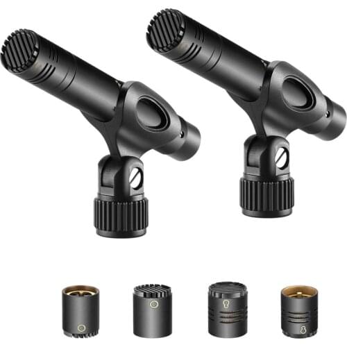 Neewer 2-Pack Pencil Stick Condenser Microphone Interchangeable Omni, Cardioid and Super Cardioid Capsules, Foam Windscreen
