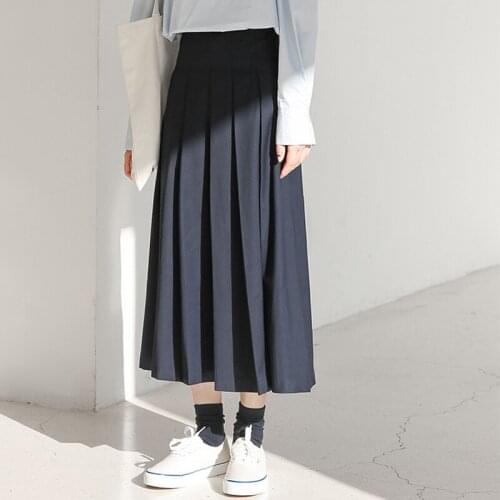 HziriP 2021 New Summer Solid Casual Folds Vintage Skirt All-Match Fashion Korean Loose A-Line Female Office Lady Skirts Mid-Calf