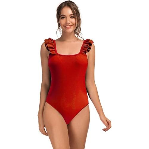 2021 New Womens Shoulder Strap Multi-Layer Ruffled Swimsuit One-Piece Swimsuit Pure Pigment Swimwear SW238