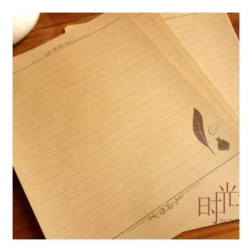 New Creative 8 pieces a lot Vintage Retro Kraft Letter Paper Simple elegant love Feather Writing Paper 731