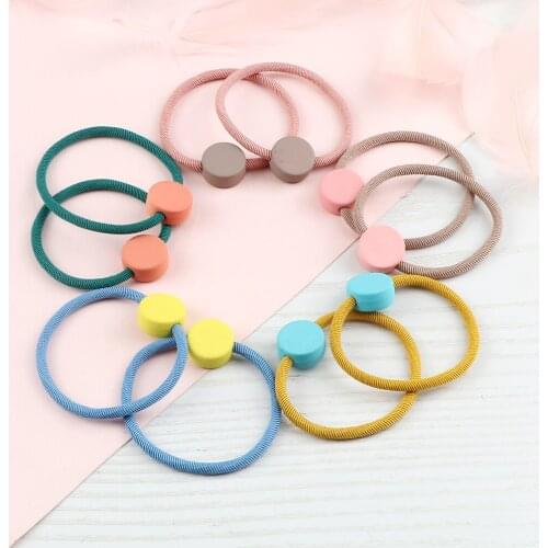 Solid Round Pendant Hair Band High Elastic Safe Headband Candy Colors Scrunchies Women Girl Ponytail Holder Headwear Accessories