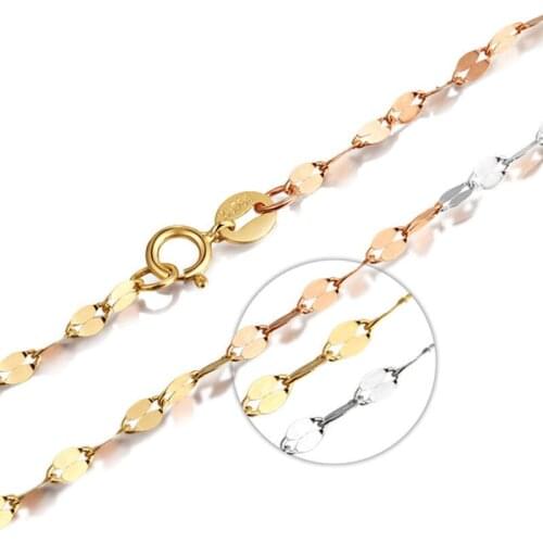 NEW Pure 18K Multi-Tone Gold Necklace 1.2mm Lip-Shape Link Chain Necklace 17.7INCH