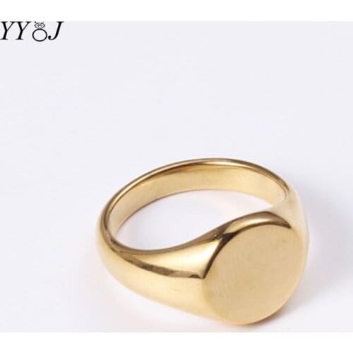 Flat gold signet ring for women stainless steel plain minimalist pinky ring elegant fashion jewelry 2021
