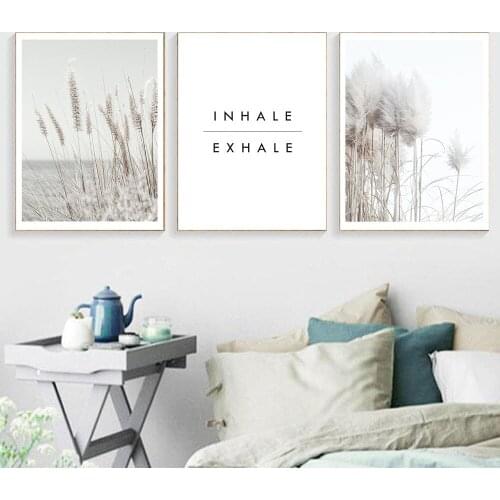 Inhale Exhale Quotes Poster Nordic Pastel Wheat Reed Canvas Painting Print Together Wall Art Pictures Minimalist Home Decoration