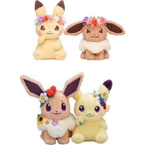 Pokemon Anime Series Eevee Wreath Pikachu Plush Toy Decorations Birthday Presents For Children 20cm