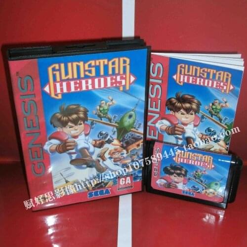 Sega MD game - Gunstar heroes with Box and Manual for 16 bit Sega MD game Cartridge Megadrive Genesis system