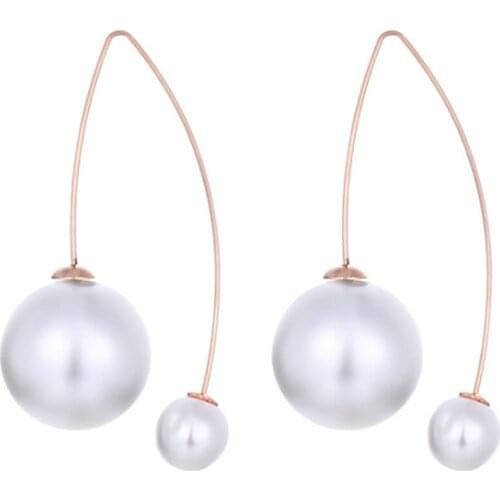 316L Stainless Steel Round Size Pearl Rose Gold Temperament Simple Titanium Steel Earrings Female Quality Jewelry No Fade