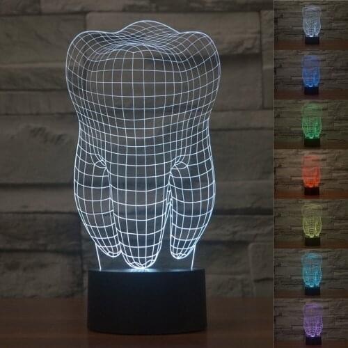 Kawaii Tooth Shape 3d Light USB Illusion LED Decoration Table Lamp touch Children nachtlampje Colorful 3d Desk Lamp Gift dentist