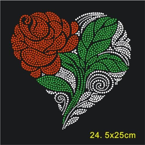 Rhinestone Motif Designs Heart Rhinestone Flower Hot-Fix Custom Rhinestones Sticker T-Shirt Crafts 10Pcs Handmade Accessories