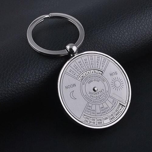 Vintage Calender Compass Round Metal Key Chains Personality Birthday Keychain Charm With Rings DIY Men Jewelry Making Materials