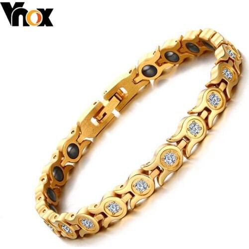 Vnox Bling Cubic Zirconia Woman Bracelet Health Bio Energy Gold Tone Adjust Tool