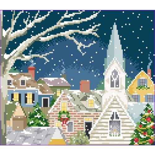 Cross stitch Handmade 14CT Counted Canvas DIY,Cross-stitch kits,Embroidery Small winter night 33-30