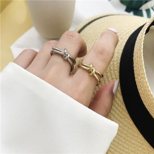 Female Bow Design Minimalist Open Rings Gold Silver Color Metal Geometric Finger Rings for Women Girl Party Jewelry