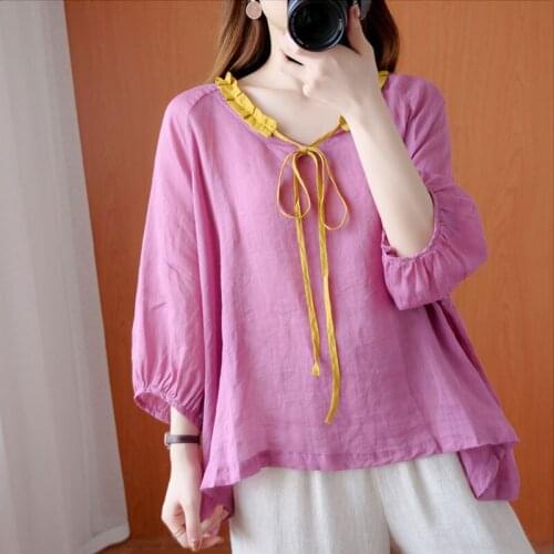 Oversized Women Cotton Linen Casual Blouses New Arrival 2021 Spring Simple Style Vintage Solid Color Loose Female Tops S3438