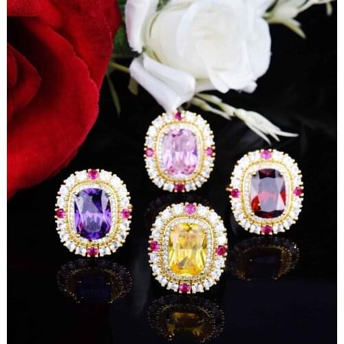 Europe America Luxury Rings Inlay Square Cubic Zirconia Adjustable Size Ring For Women Wedding Engagement Anniversary Party Gift