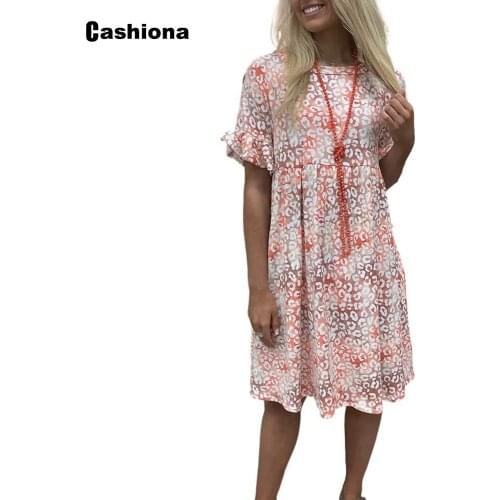 Cashiona Women Elegant Knee-Length Dress with Pocket Vintage Leopard Print Summer Beach Dress 2021 Bohemian Loose Dresses Femme