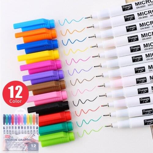 12 Colors Retro Fluorescent Color Needle Pen Colored Art Markers 0.5 mm Anime Design Hook Line Pen Painting Graffiti Marker Pens