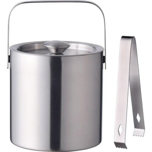 1.3L Double Layers Stainless Steel Ice Cube Container Double Walled Ice Bucket As Ice Container With Tongs And Lid Ice Container