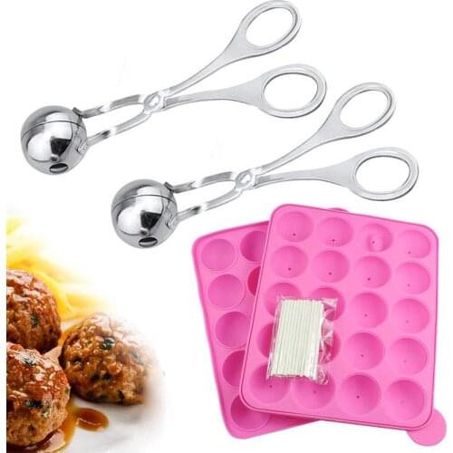2PCS Round Meatball Maker Stainless Steel Meat Baller With Lollipop Mold & 20 Sticks Creative Kitchen Tools for Home