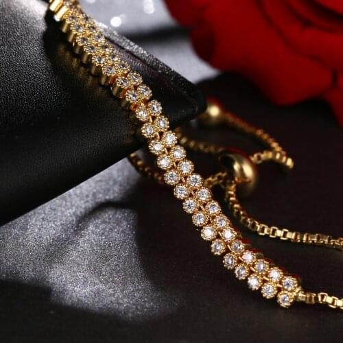 2020 NoEnName_Null Jewelry Gifts Bling 2 Row AAA Cz Stone Bracelets Women Men Golden Rhinestones Hip Hop Chains