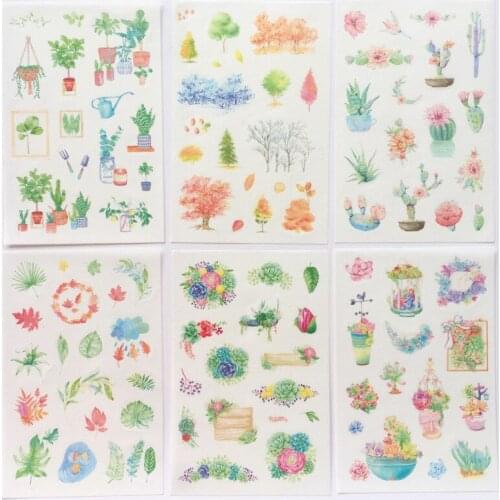 6pcs Floral Elements Stickers Watercolor Garden Plant Flower Sticker DIY INS Style Decoration Diary Notebook Kids Gift H6410