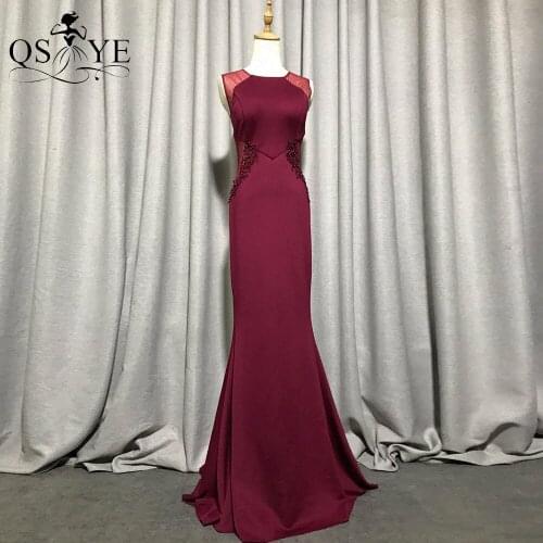 QSYYE Dark Red Evening Dresses Mermaid Tank Cheap Evening Gown Hollow Out Waist Elegant Party Dress Elastic Formal Dresses New