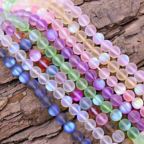 6mm 60pcs Mermaid Beads Synthetic Glitter Moonstone Beads Round Loose Beads DIY jewelry Necklace Bracelets