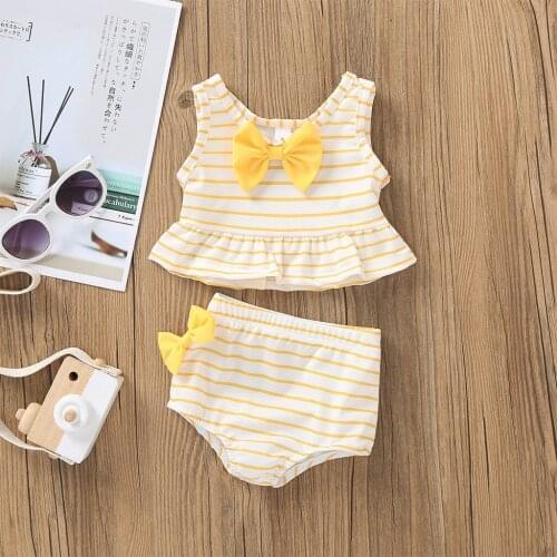 Toddler Kids Baby Girl Bow Swimsuit Striped Bathing Suit Bikini 2pc Set Swimwear Bikini 2020 Girl Swimsuit Kids Swimwear Summer