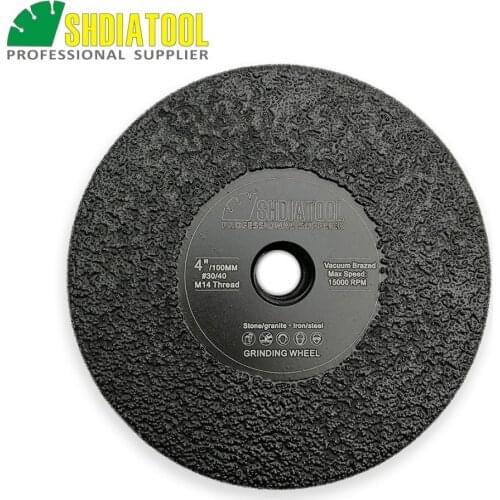 SHDIATOOL 1pc Dia 4"/100mm M14 Vacuum Brazed Diamond Flat Grinding Wheel Grinder Disc For Granite Marble Artificial Stone Grind