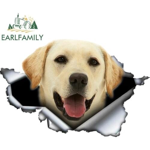EARLFAMILY 13cm x 8.5cm Pet Dog Labrador Retriever 3D Torn Car Sticker Original Design Vinyl Car Trunk Bumper Decor Custom Decal