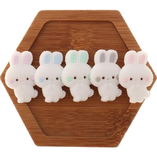 Fkisbox 5pc Bunny Silicone Rodent Baby Teether Bead Rabbit BPA Free Infant Teething Necklace DIY Chew Charms Pendant Unicorn Toy