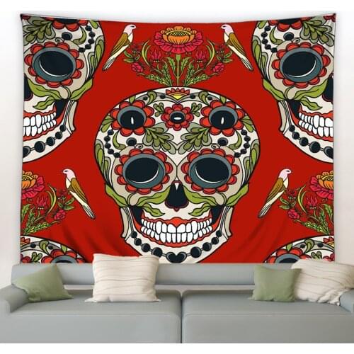 Skull Rose Tapestry Halloween Decor Blanket Wall Hanging Hippie Beach Throw Rug Carpet Mountain Big Tapestries Background Cloth