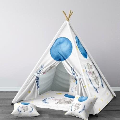 Play Tent for Kids Wigwam Portable Indoor Playground Tents Children Bedrooms Blue Baloon Flying Elephant Model 066
