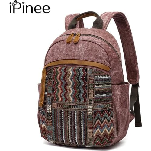 IPinee 4 Color Women Canvas Backpacks Vintage Female Shoulder Bags Sac a Dos Casual Travel Ladies Bagpack Mochilas School Bags