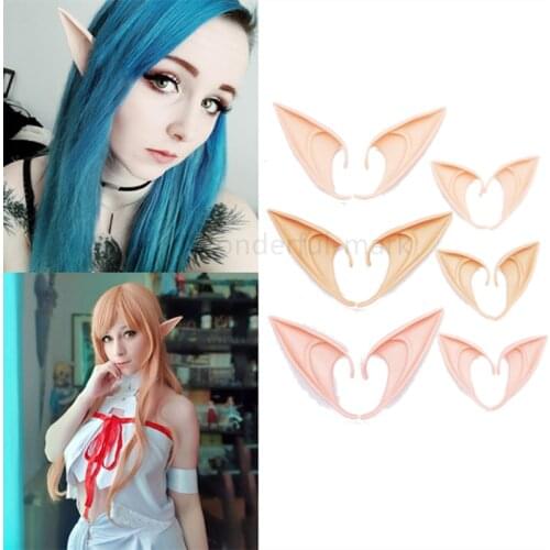 1 Pair Halloween False Ears Props Latex Elf Ears High Simulation Soft HarmlessFairy Angel Dress Up Cosplay Hook Christmas Decor