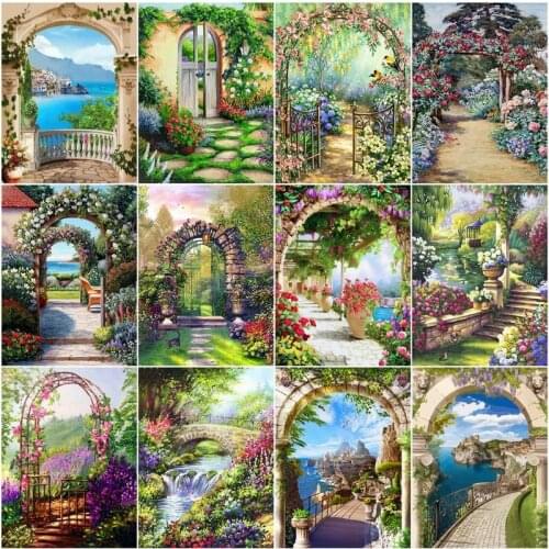 CHENISTORY Pictures By Number Flower Arch For Adult Kits Home Decor Garden Landscape Drawing On Canvas Handpainted Art Gift