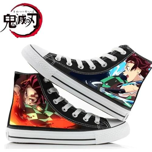 Kimetsu No Yaiba Anime Cartoon Print Canvas Shoes Demon Slayer High Help Cosplay Fashion Casual Unisex Comfortable Gifts Shoe