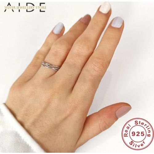 AIDE Fashion Hollow Line Open Ring Trendy Geometric INS Glossy Adjustable Finger Rings For Women Silver 925 Jewelry Gift Anillos