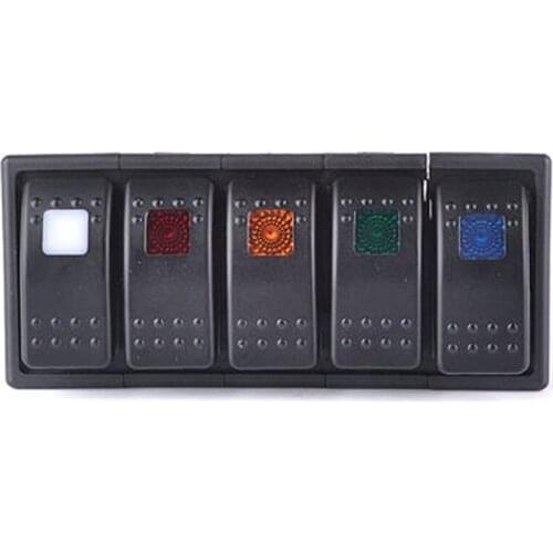 12-24V 5 Gang Rocker Switch Panel Kit Combined Color Self-locking ON-OFF switch with LED light For Car RV Boat Yacht Waterproof