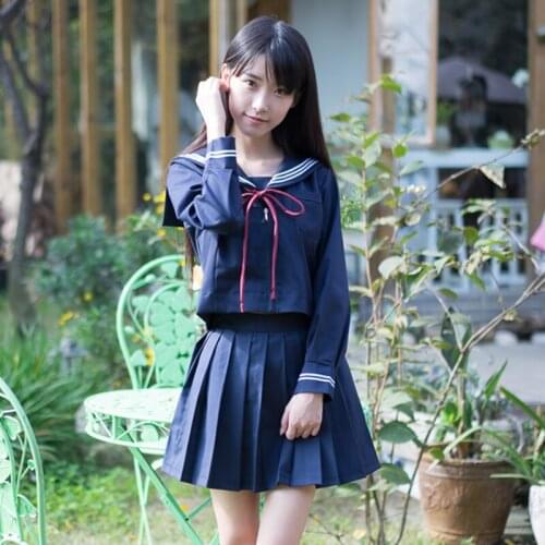 Sailor Collar Tops And Skirt Kawaii Princess Suit Pleated Outfit Japanese Style Lovely Student Uniform JK clothing Navy Blue