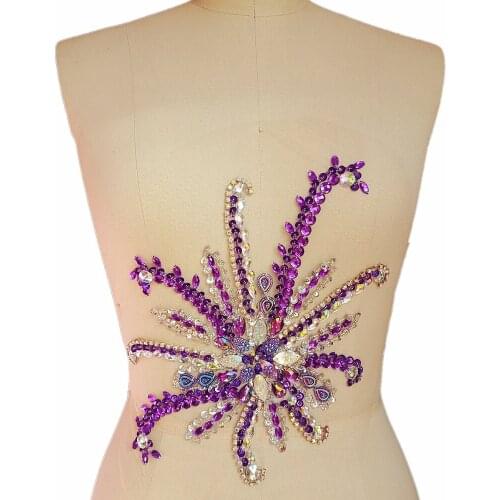 CREATIVE 24x30cm Purple Patches Sew-on Rhinestones Appliques Sewing timm for Wedding Couture Bridal Clothes Dress Sash Gown Prom