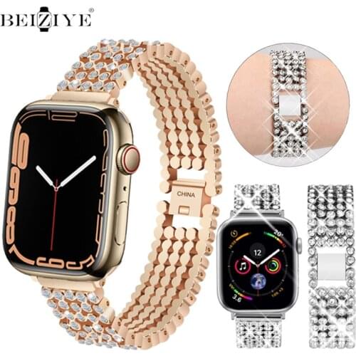 Luxury Diamond Rhinestone Bling Strap For Apple Watch Band 38mm 42mm Stainless Steel Metal Bracelet For iWatch 5 6 SE 40mm 44mm