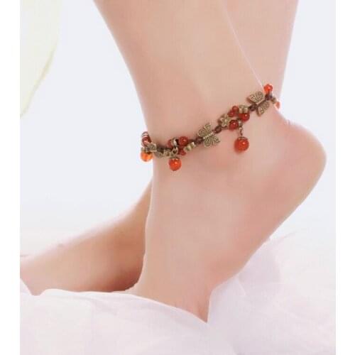 Fashion vintage red,green,yellow anklets chains ,new handmade braided ethnic foot chains,fashion anklets for women