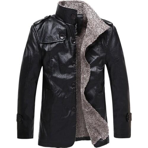 Casual mens leather jacket Autumn Winter mens long Plus velvet turn-down collar PU coats male warm Windbreaker outwear 8XL