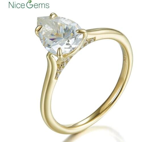 14K Yellow Gold 1.5 Carat Pear Cut ring 4 prong set D Color Moissanite Engagement ring For Wedding anniversary gift